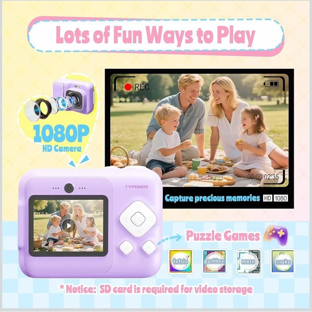 Purple Instant Print Camera for Kids Christmas gifts